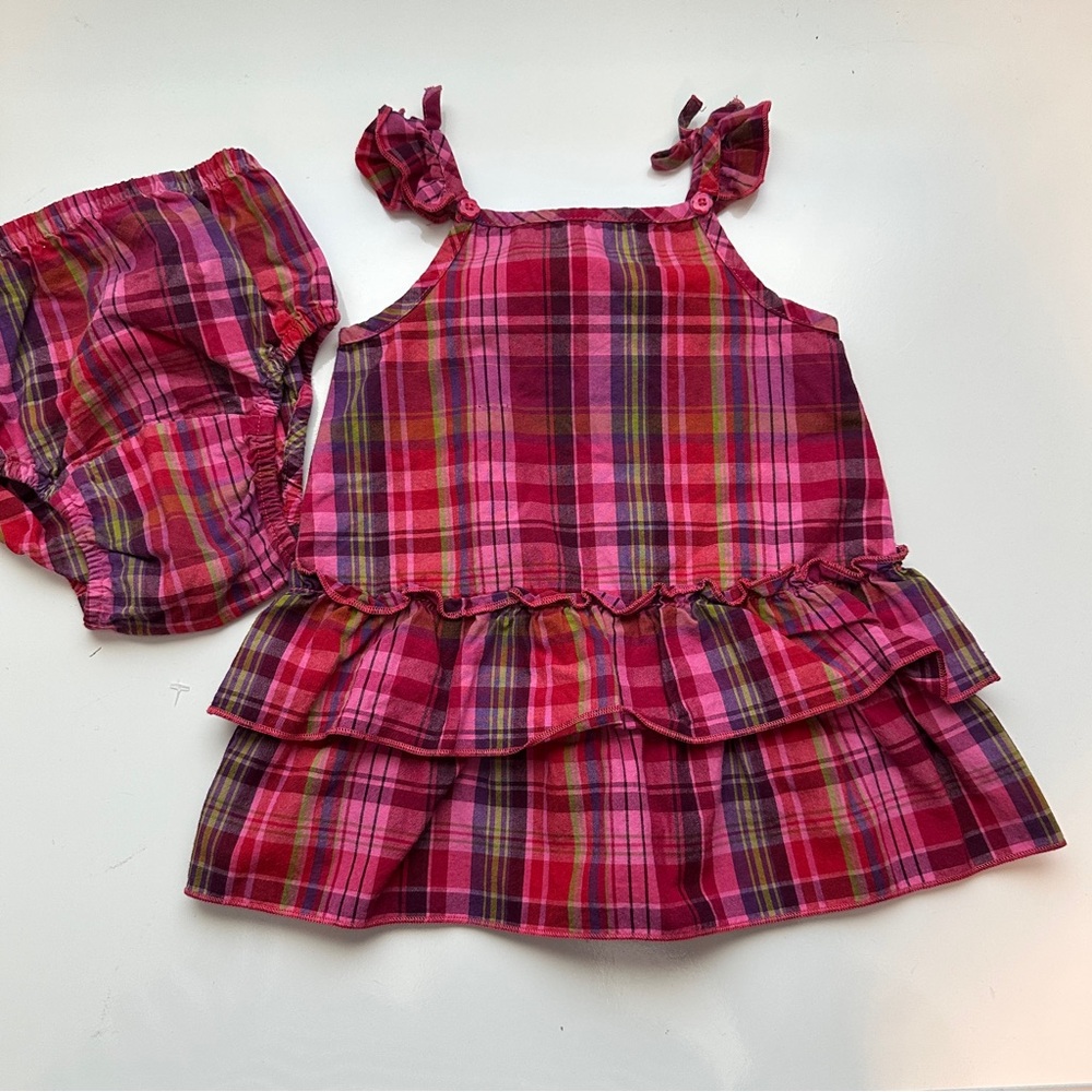 Gap Plaid Pink and Red Baby Dress with Bloomers Diaper Cover Size 0 - 3 months